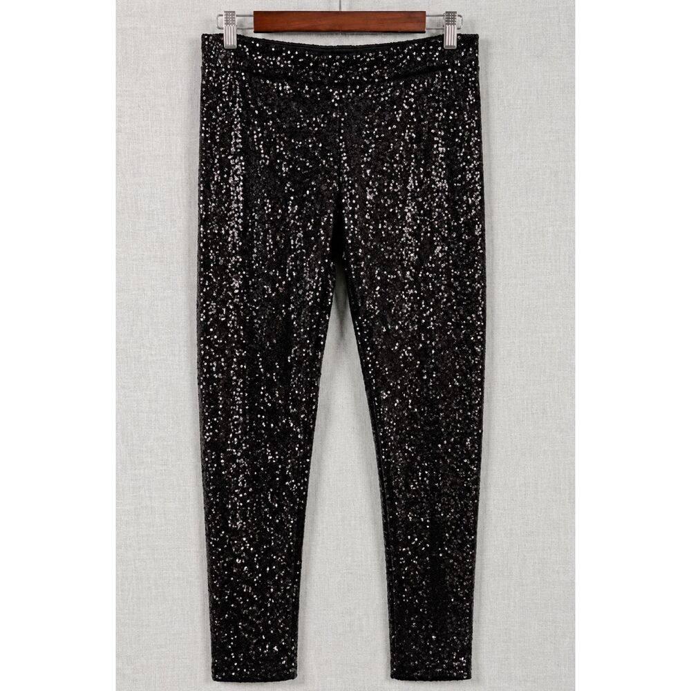 PINK Victoria's Secret Sequin Leggings Black NWT Medium Holiday Party Glam Sz M